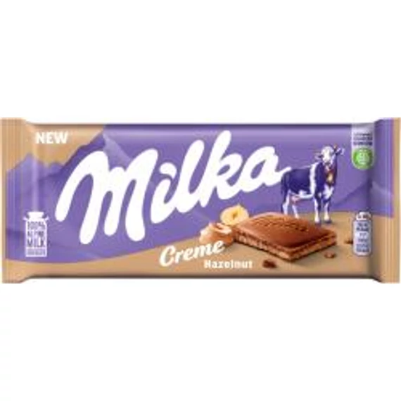 Milka Creme Hazelnut alpesi tej felhasználásával készült tejcsokoládé mogyorós krémtöltelékkel 85 g